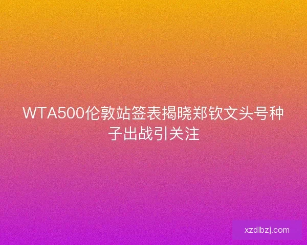 WTA500伦敦站签表揭晓郑钦文头号种子出战引关注